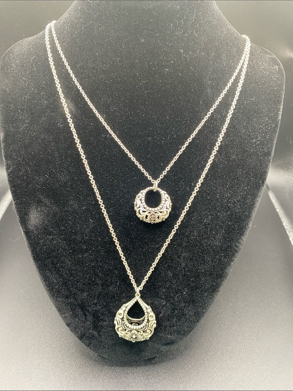 J. Jill Silver-Tone Double Layer Filigree Pendant Necklace